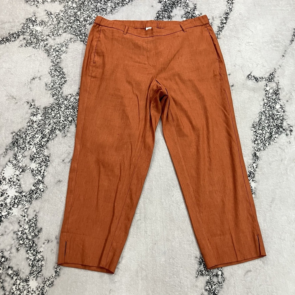 J.Jill Linen Stretch Womens XL Rust Orange Cropped Straight Leg Pants Slit Hem